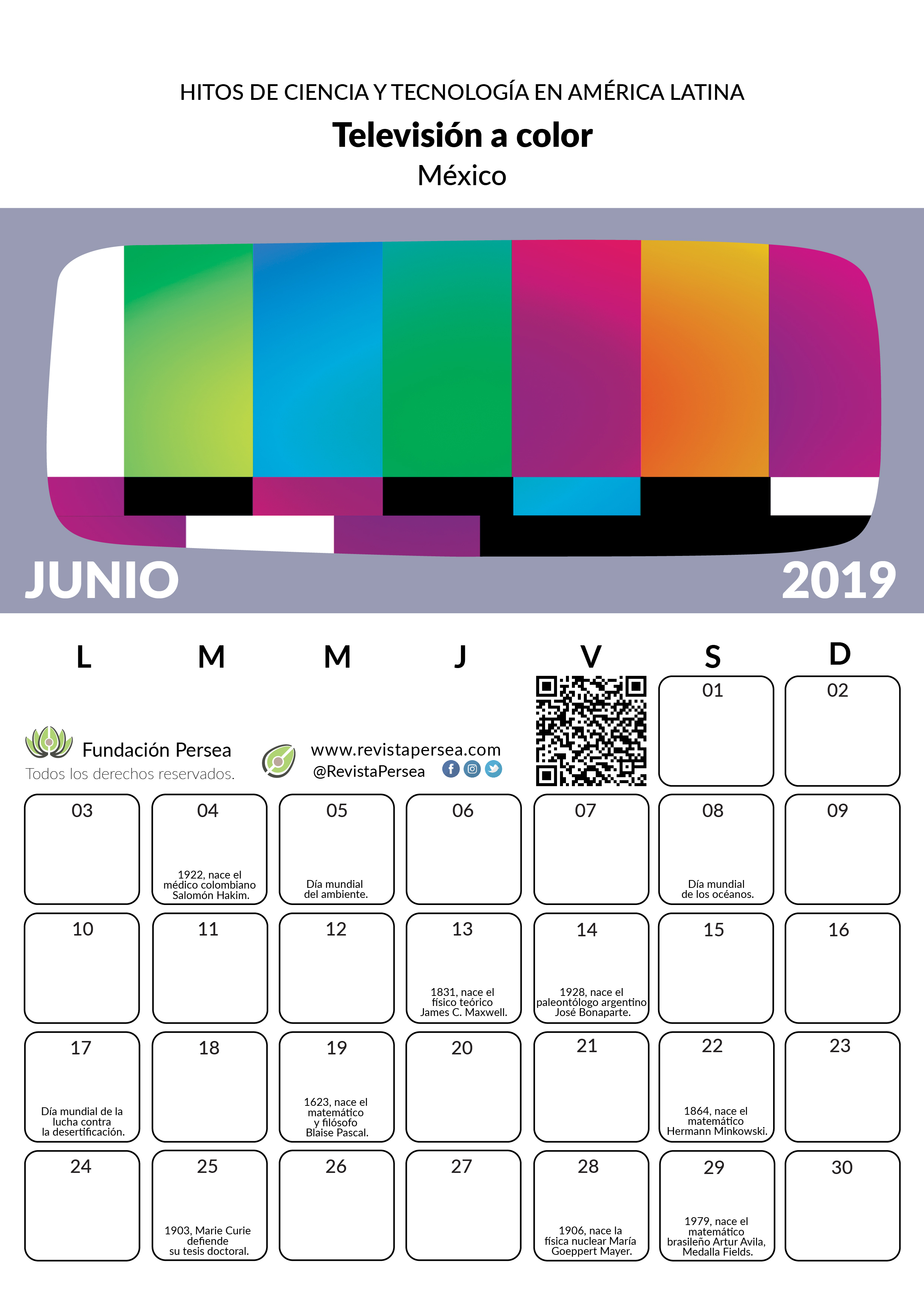 Junio, calendario 2019 digital. Diseño gráfico de Ada Peña.
